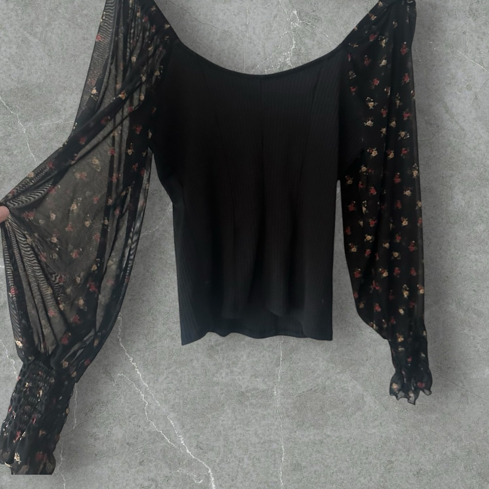 Black long sleeve floral off the shoulder top #floral medium #gothic